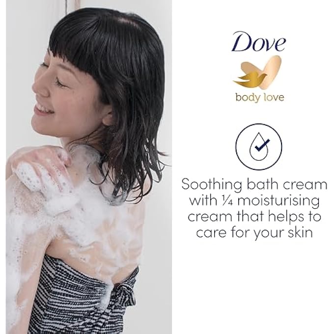 دوف حمام حمام Dove Soothing Caring Bath Suak مع كريم ترطيب 1/4، كريم اللوز والكركديه لحمام فقاعات فاخر 450 مل - Image 4